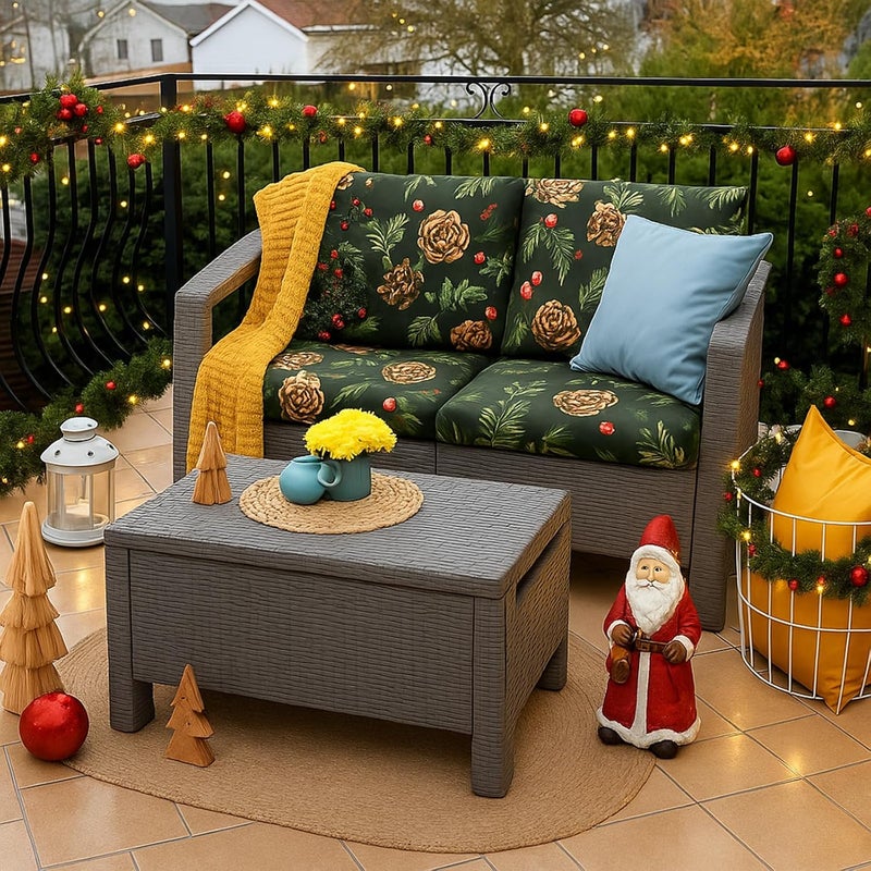 Tingjoo 8 Pcs Christmas Cushion Covers Patio Stretch Outdoor Cushion Cover Farmhouse Classic Decorative Replacement Furniture Sofa Couch Slipcover Seat Protector, Home Decor(Christmas Black) - Image 3